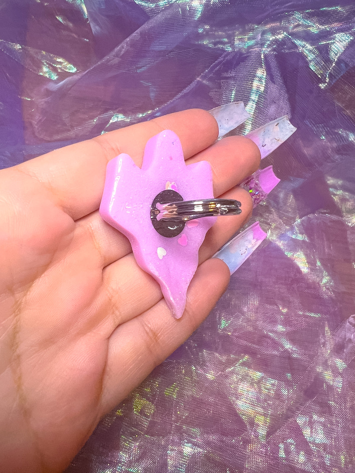 Pink Ghost Resin Ring (purple bow)