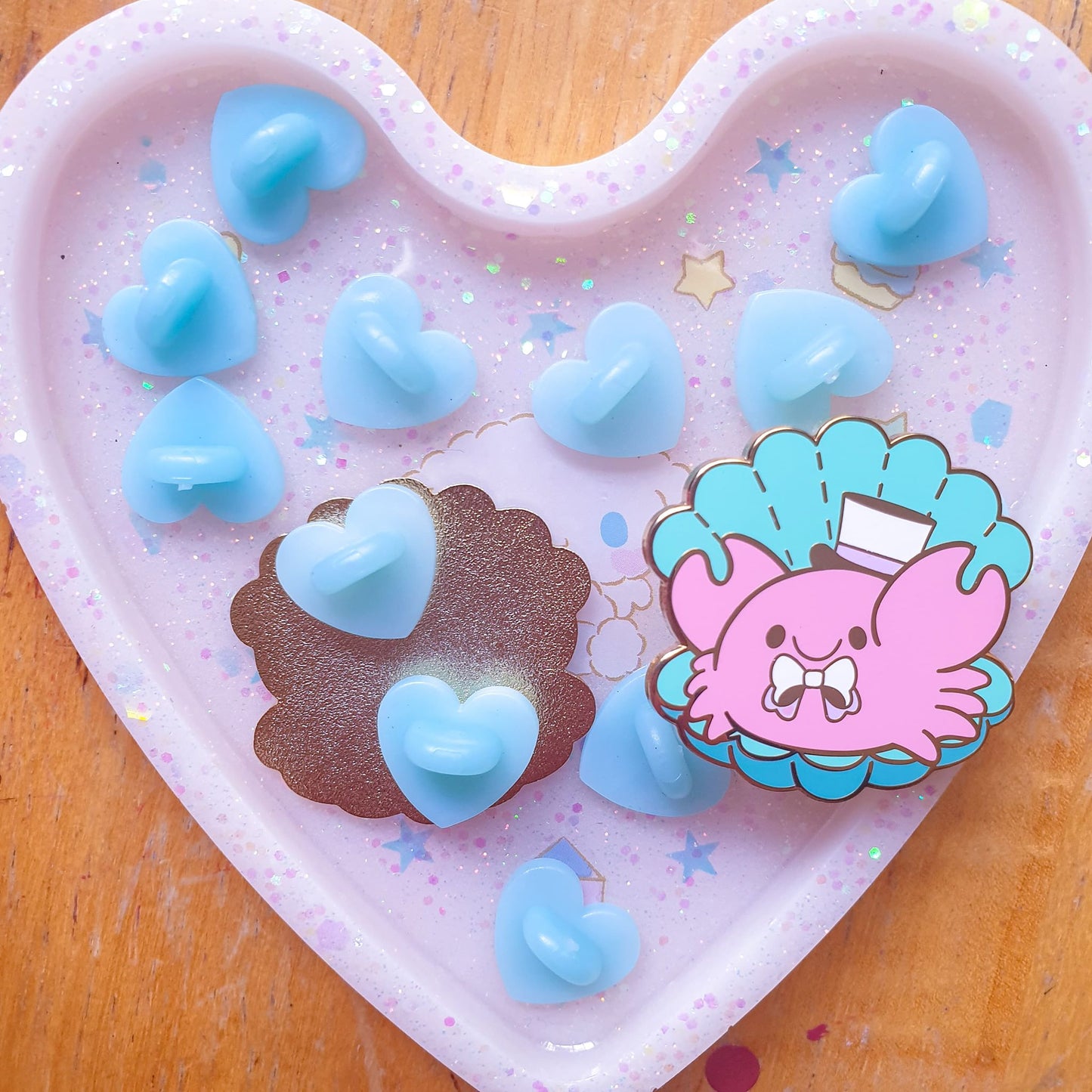 Light Blue Heart Shape Rubber Pin Backs 4pc.