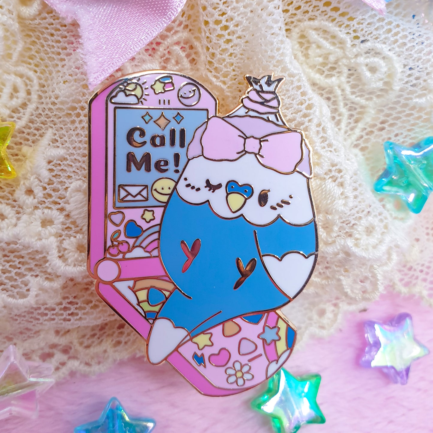 Y2Kall Me! Blue Budgie Pin