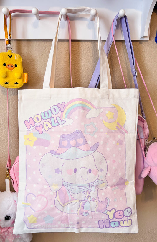 Cowpoke Elephant Pastel Canvas Tote