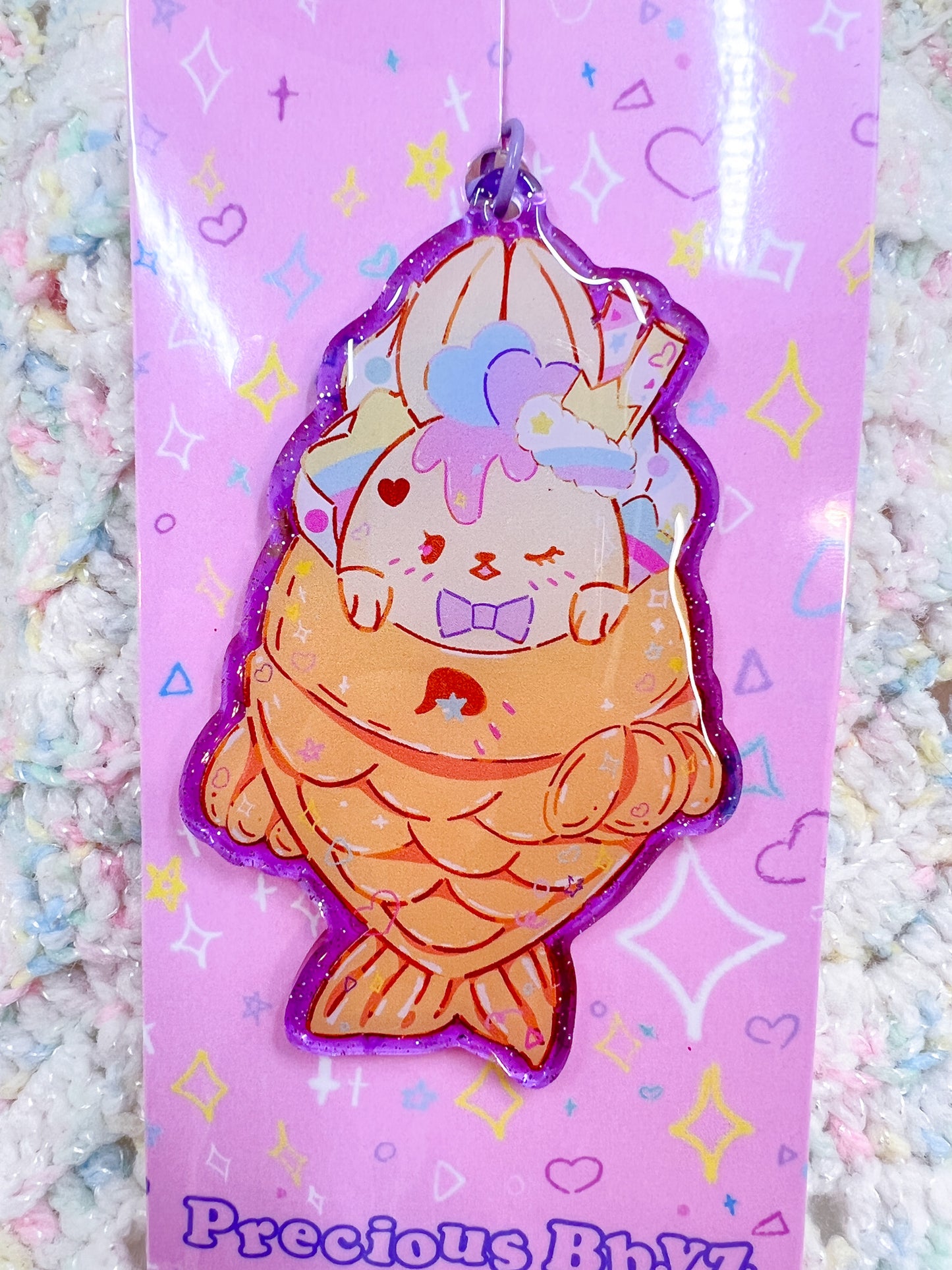 Taiyaki Bunny Purple Glitter Kawaii Key Chain
