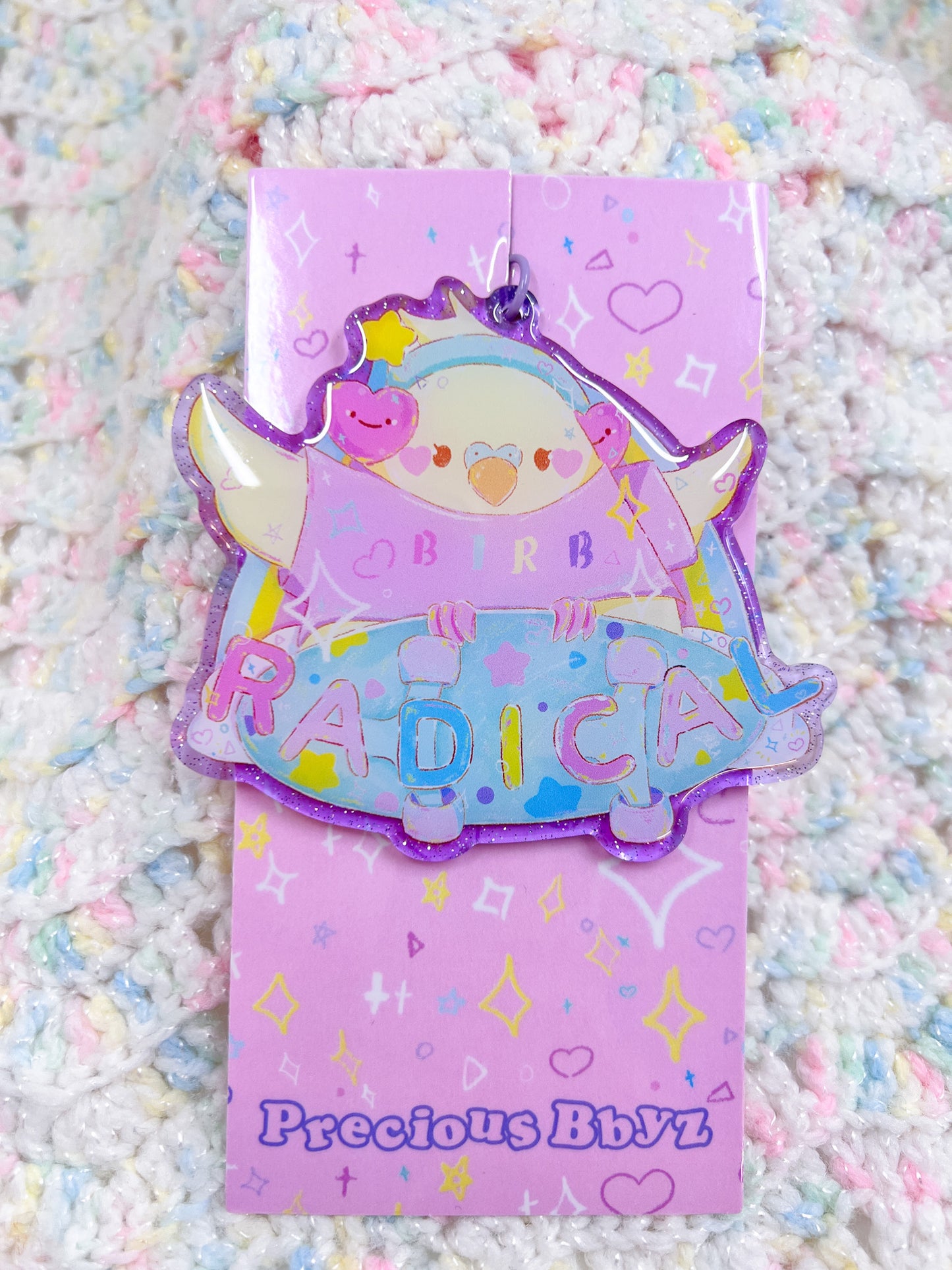 Radical Birb Purple Glitter Kawaii Key Chain