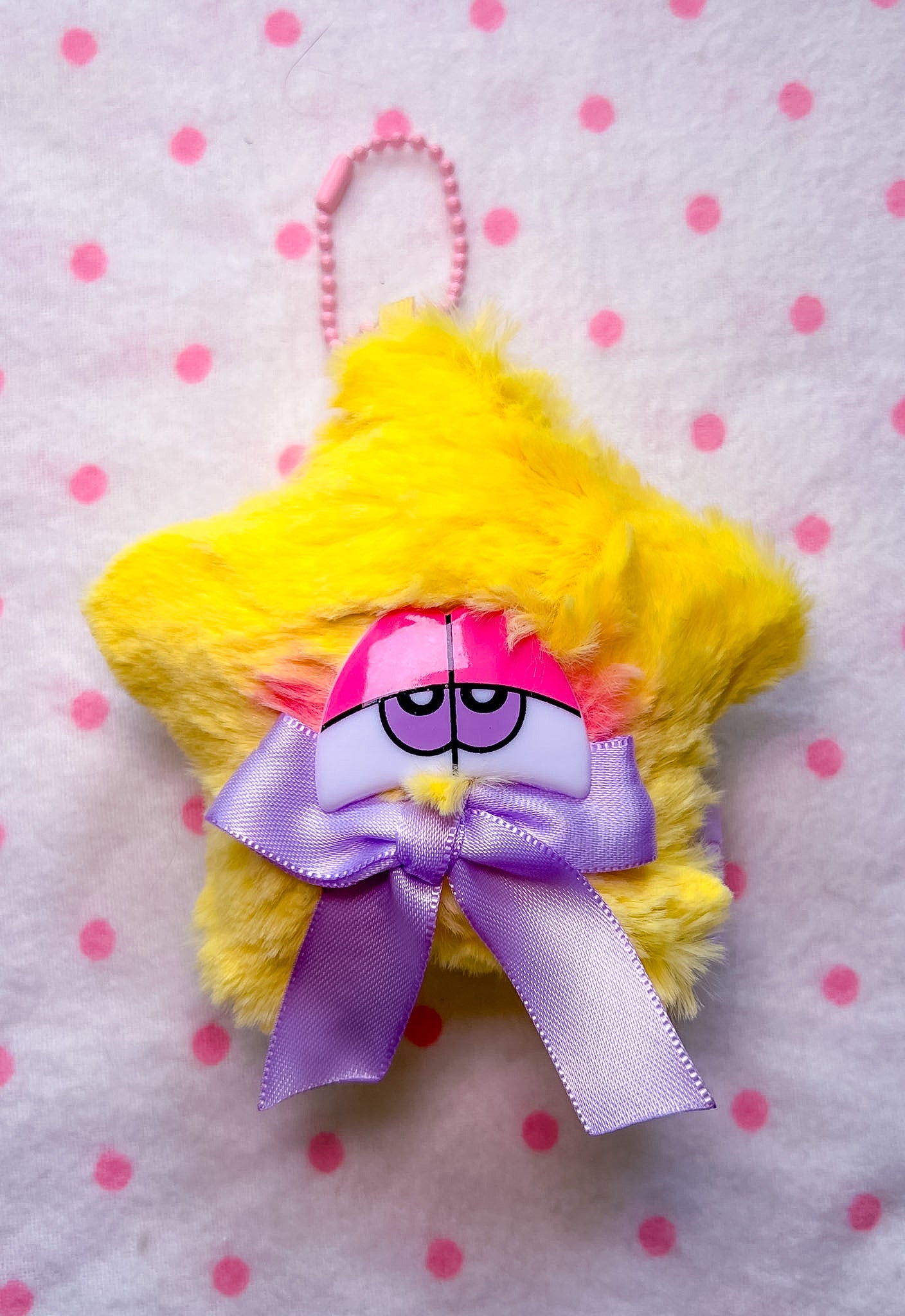 Shaggy Star Plush Bag Charm w/ Purple Bow