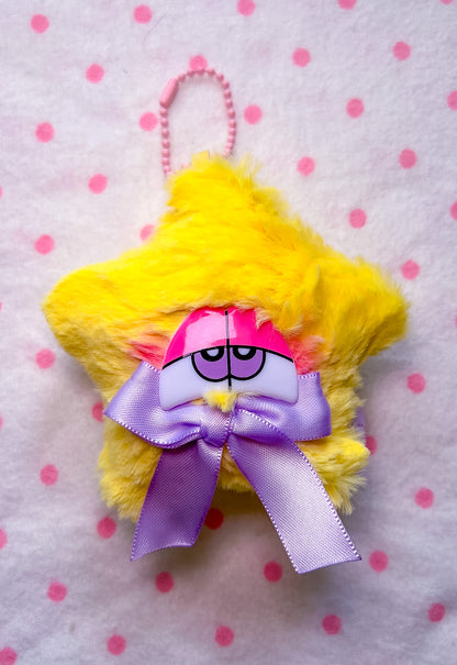 Shaggy Star Plush Bag Charm w/ Purple Bow