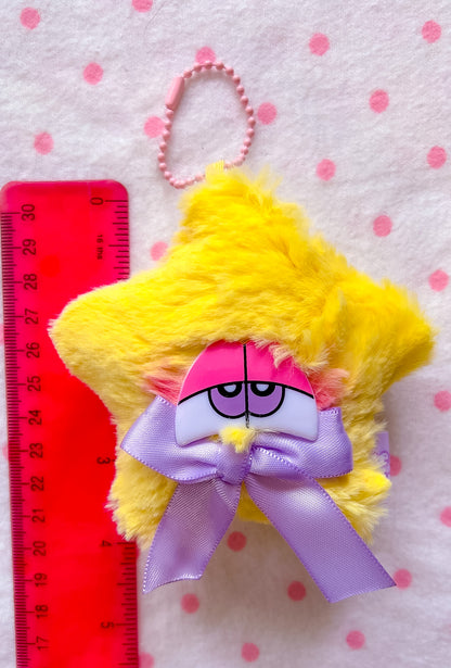 Shaggy Star Plush Bag Charm w/ Purple Bow