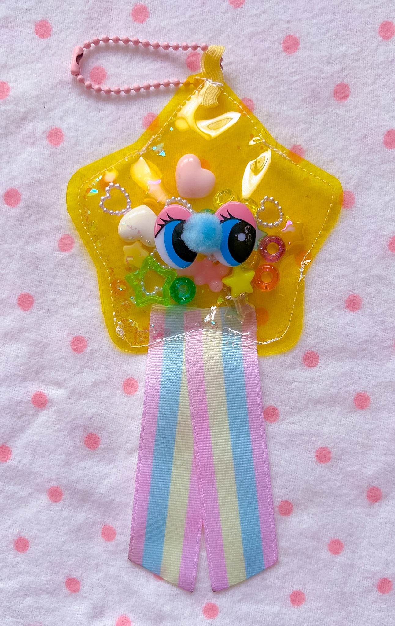Yellow Jelly Star Bag Charm (rainbow ribbon)