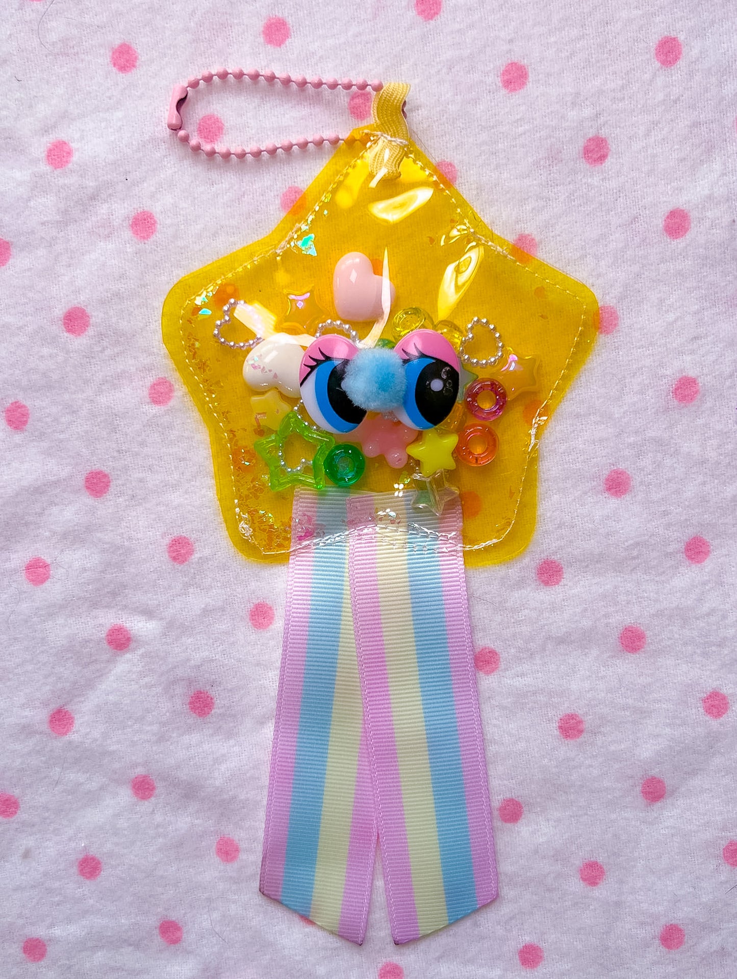 Yellow Jelly Star Bag Charm (rainbow ribbon)