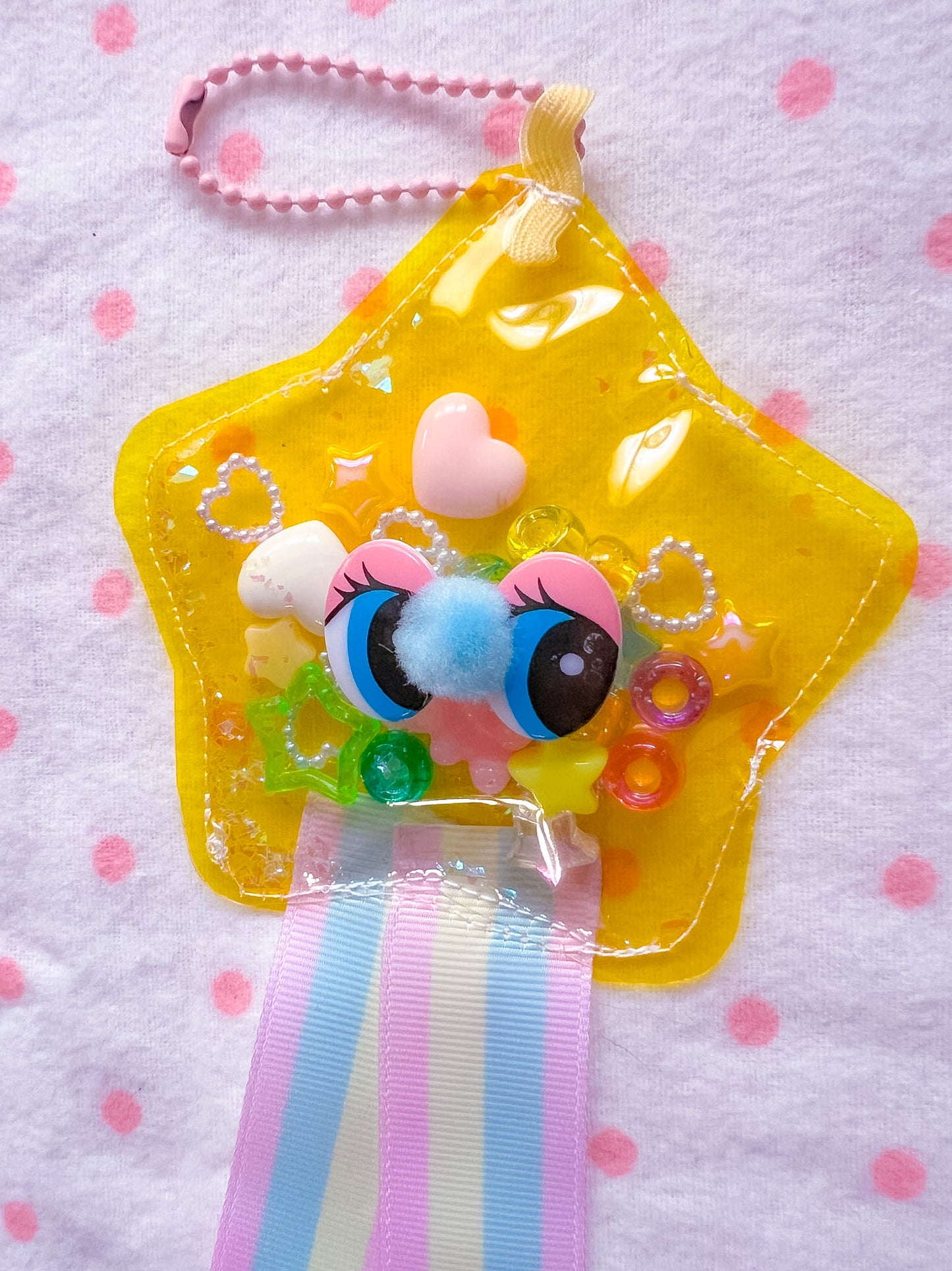 Yellow Jelly Star Bag Charm (rainbow ribbon)