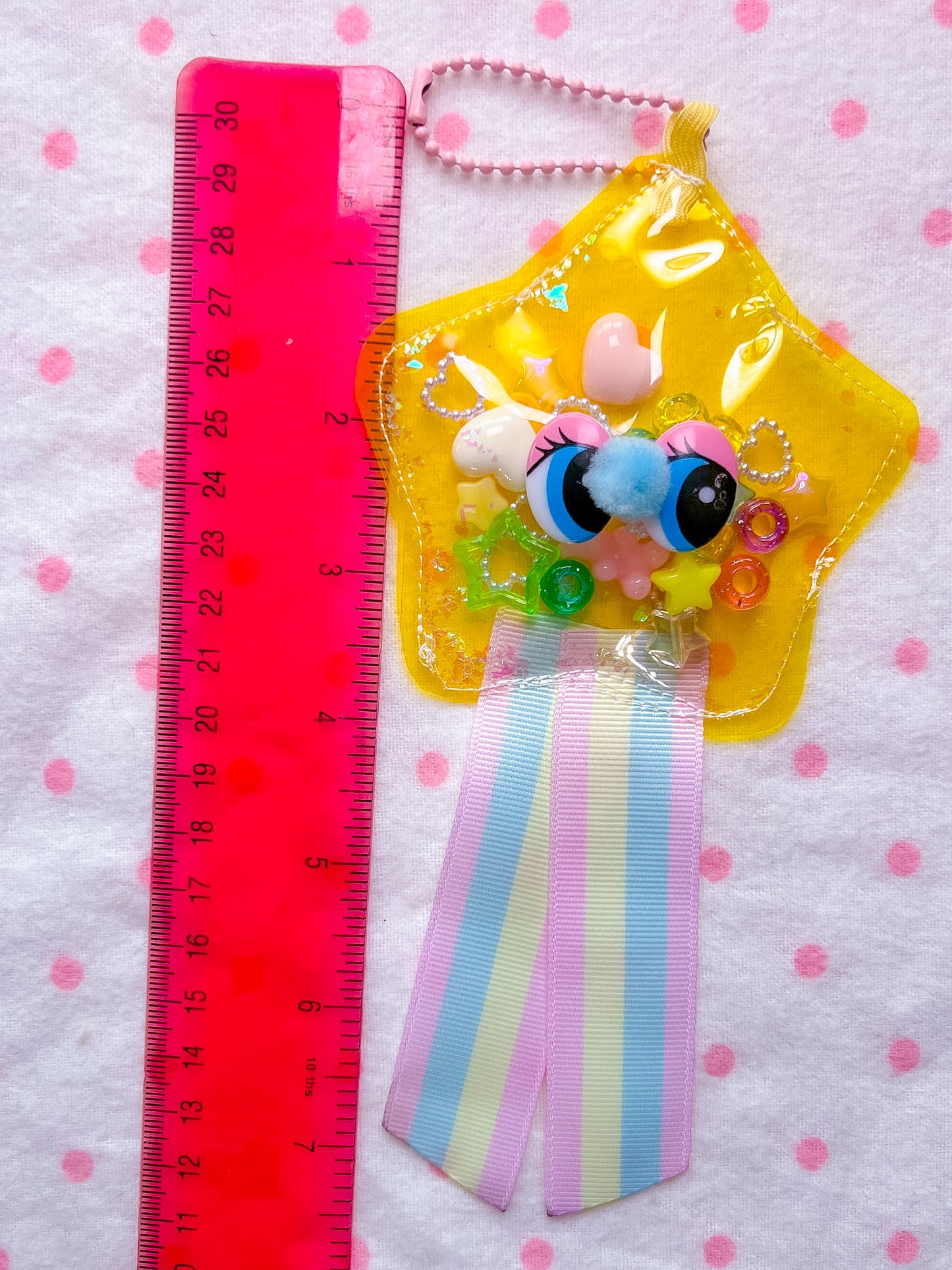 Yellow Jelly Star Bag Charm (rainbow ribbon)