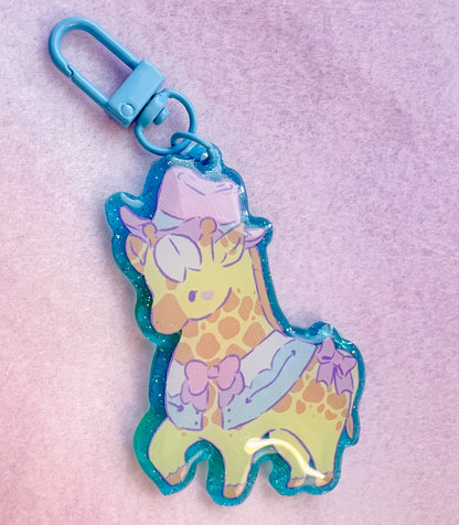 Sheriff Giraffe Blue Glitter Kawaii Key Chain