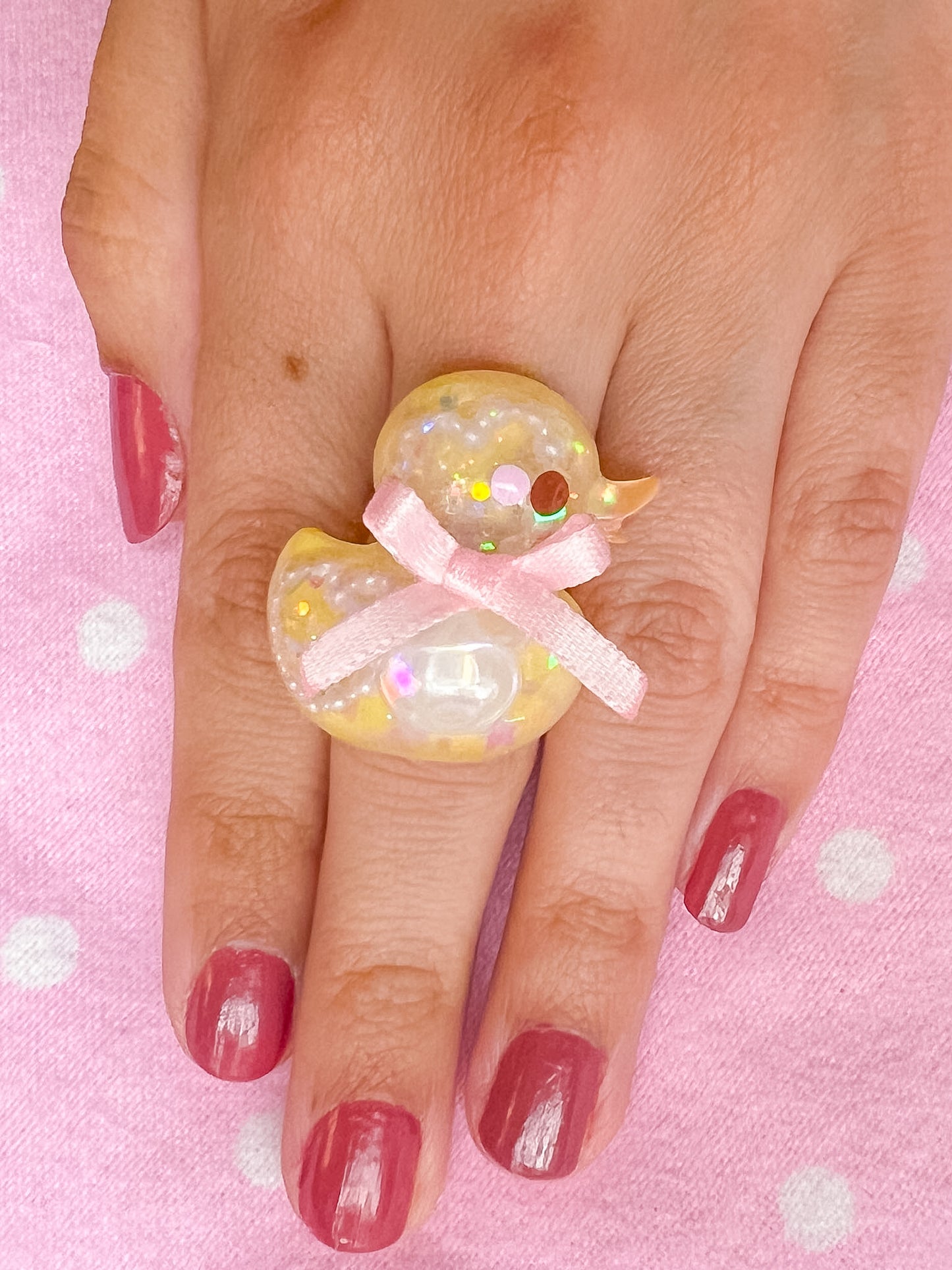 Ducky Resin Ring (pink bow)