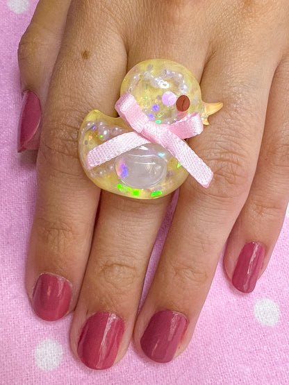 Ducky Resin Ring (pink bow)