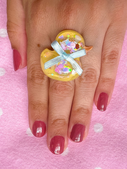 Ducky Resin Ring (blue bow)