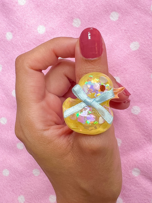 Ducky Resin Ring (blue bow)
