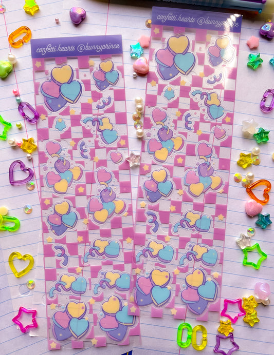 Confetti Conversation Hearts Clear Sticker Sheet