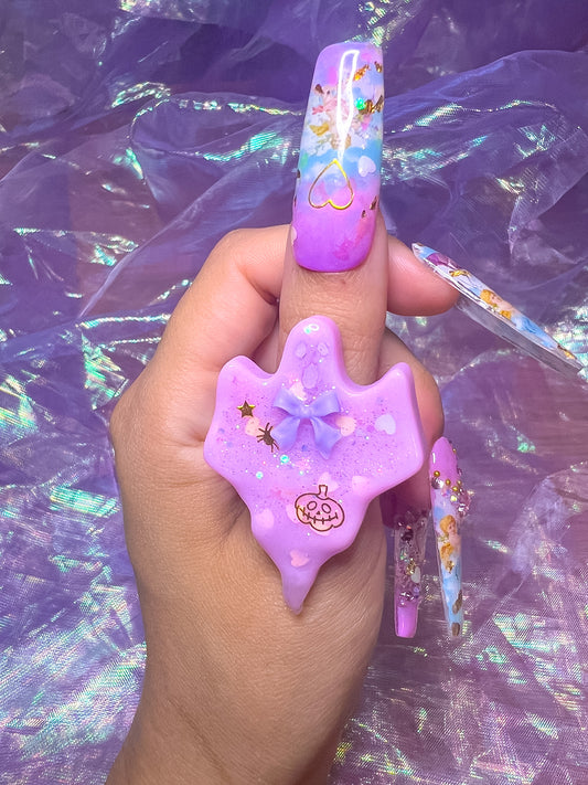 Pink Ghost Resin Ring (purple bow)