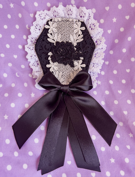 Rose Applique Coffin Brocade Brooch