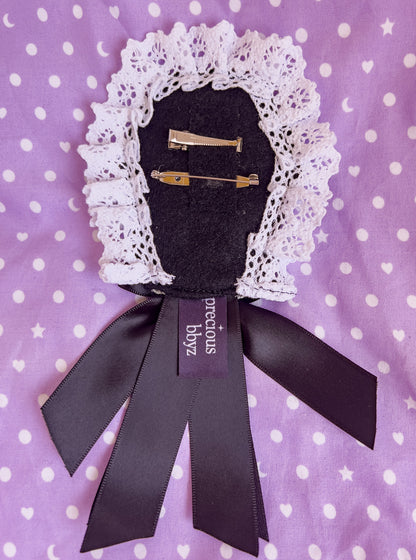 Rose Applique Coffin Brocade Brooch