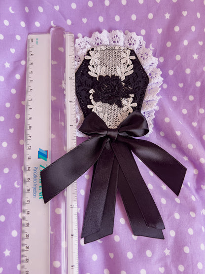 Rose Applique Coffin Brocade Brooch