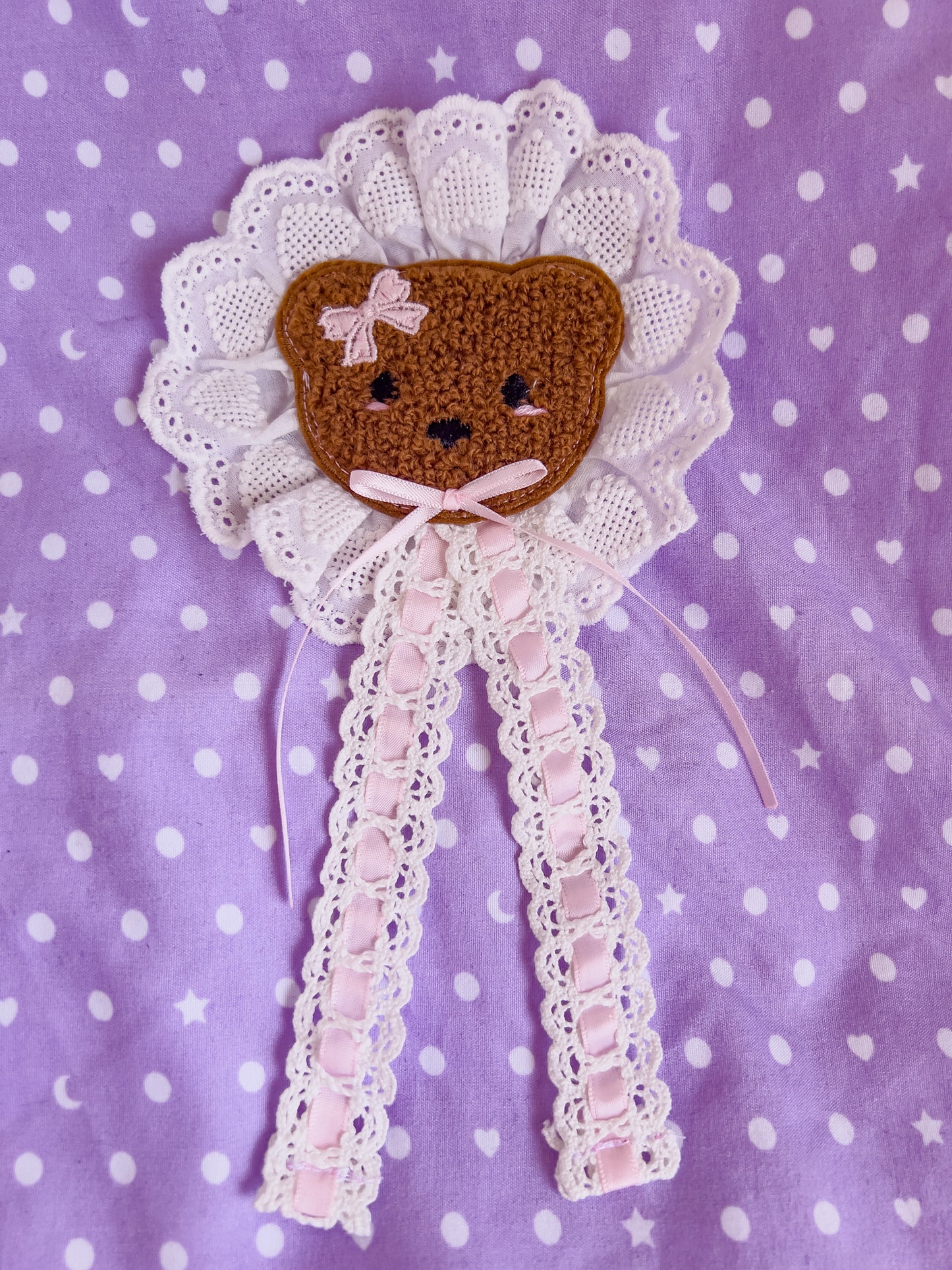 Little Bear Brooch- Cotton Heart Lace