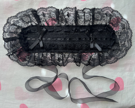 Raschel Lace and Double Ribbons Black Headdress